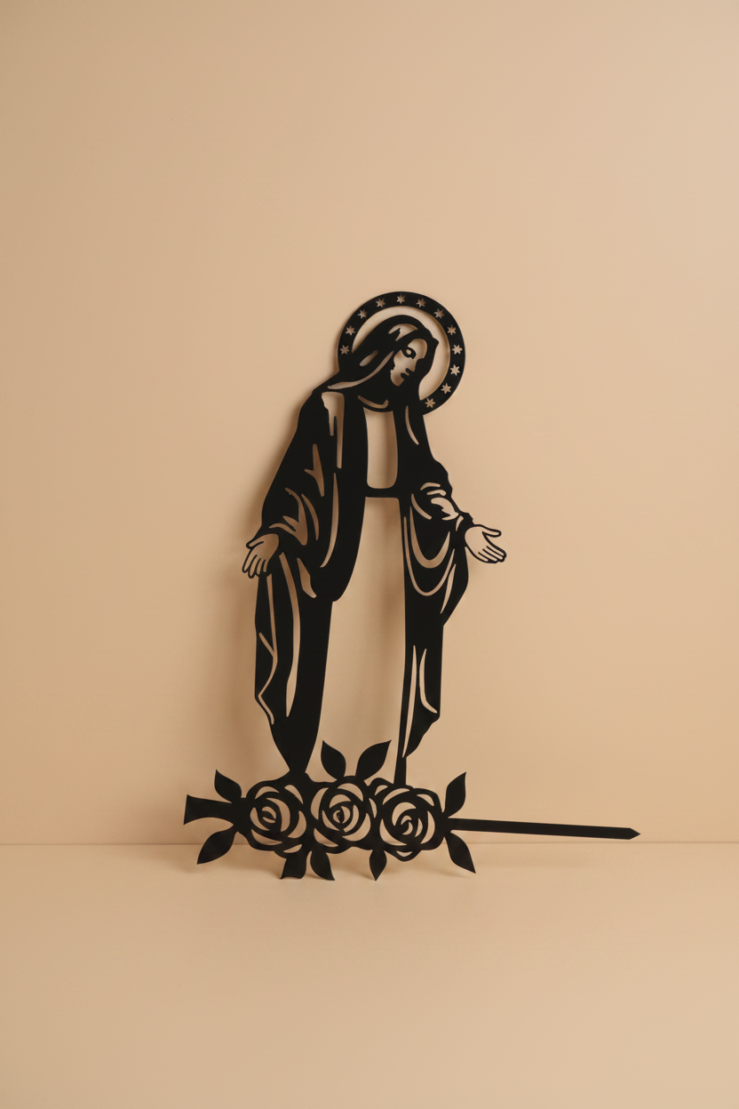 Virgin Mary Metal Art – Beige Surface