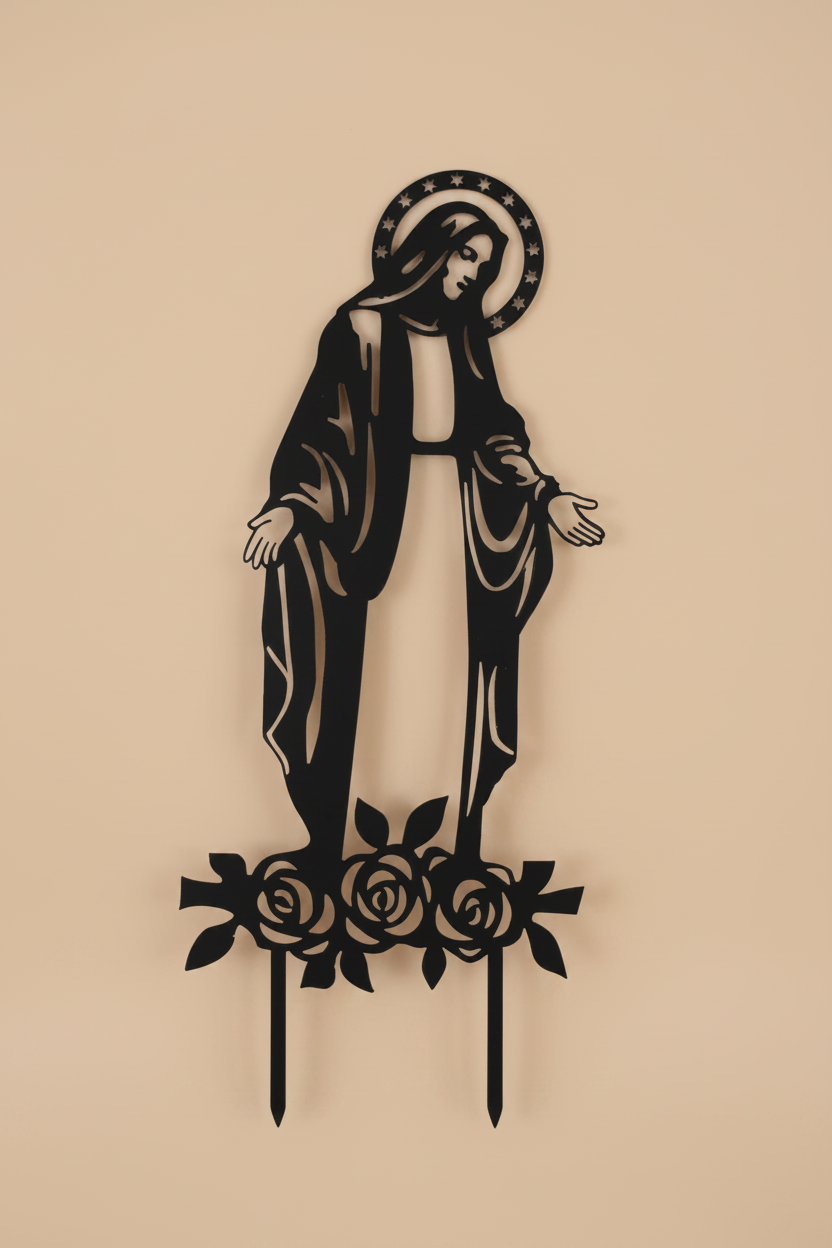 Virgin Mary Metal Art – Beige Surface